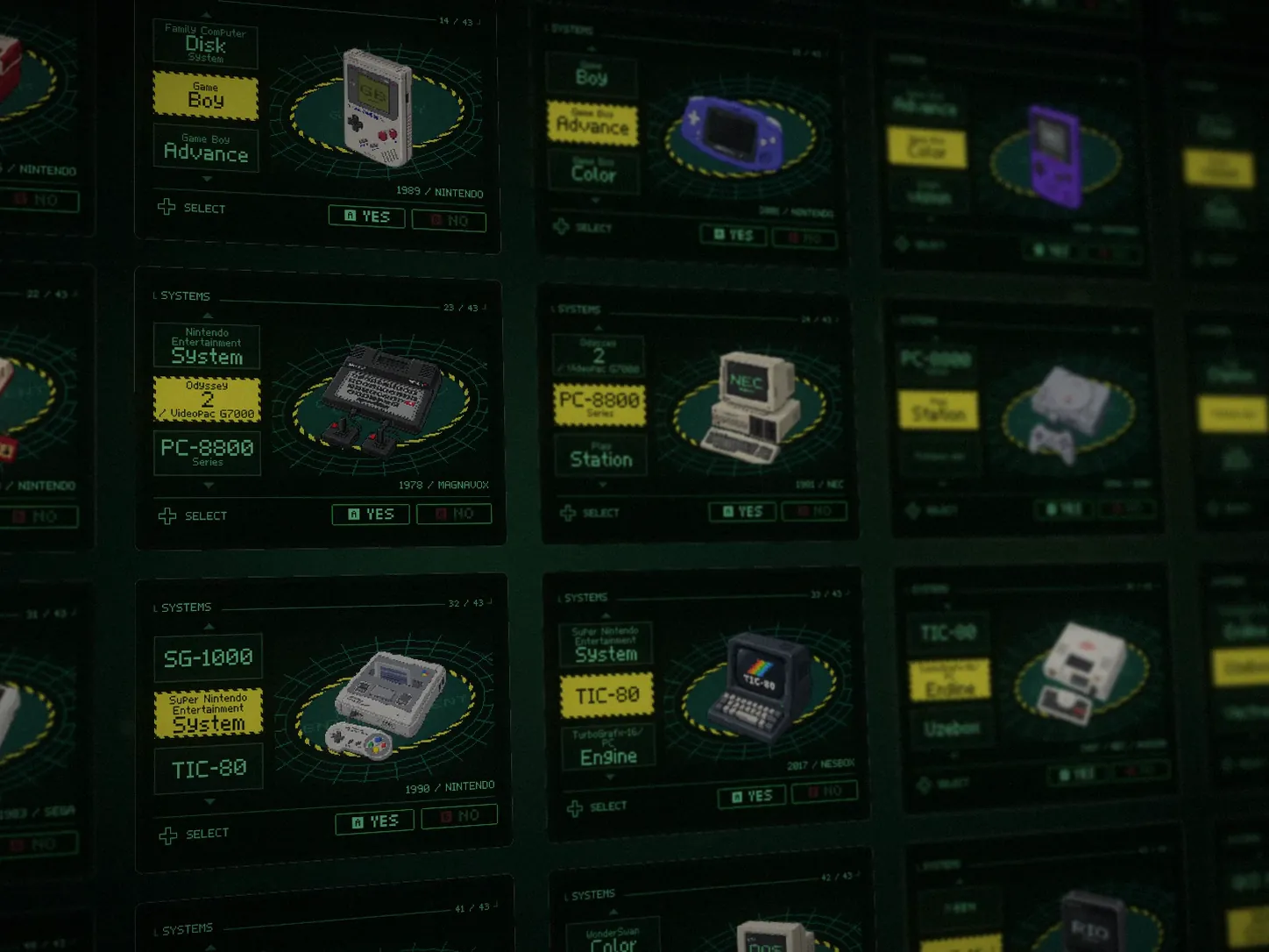 Short film cover: a wall of game consoles