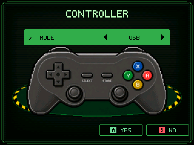 Plus controller settings, mode set to USB